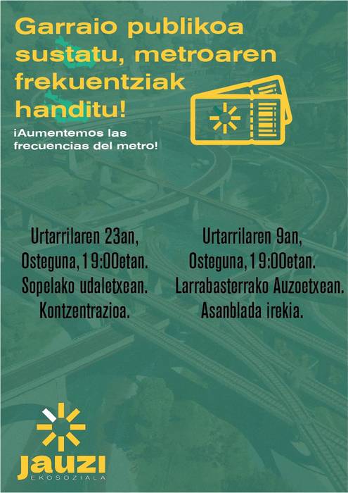 Elkarretaratzea egingo du Jauzi Ekosozialak metro frekuentzia areagotzeko