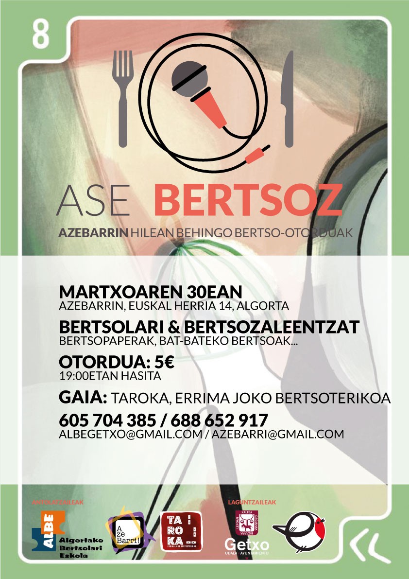 Tarokaren errima joko-bertsoterikoa izango da hil honetako Ase Bertsoz ekimenaren gaia