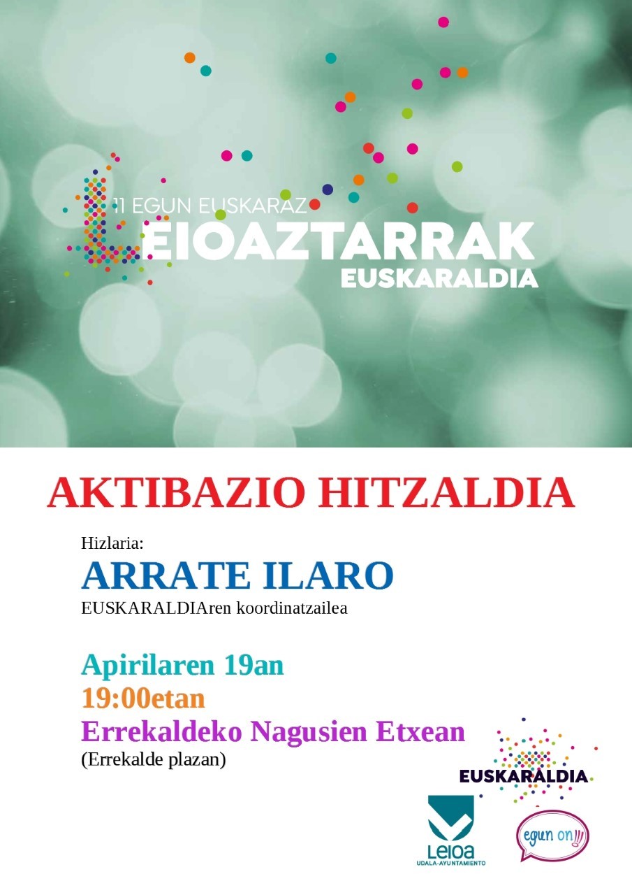 Euskararen erabilera “aktibatzeko” hitzaldia egingo dute eguenean