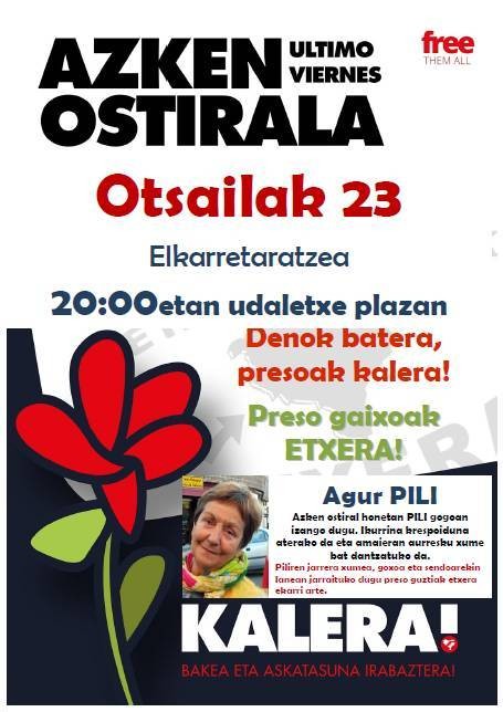 Hileko azken barikuko elkarretaratzean gogoratuko dute Pili García
