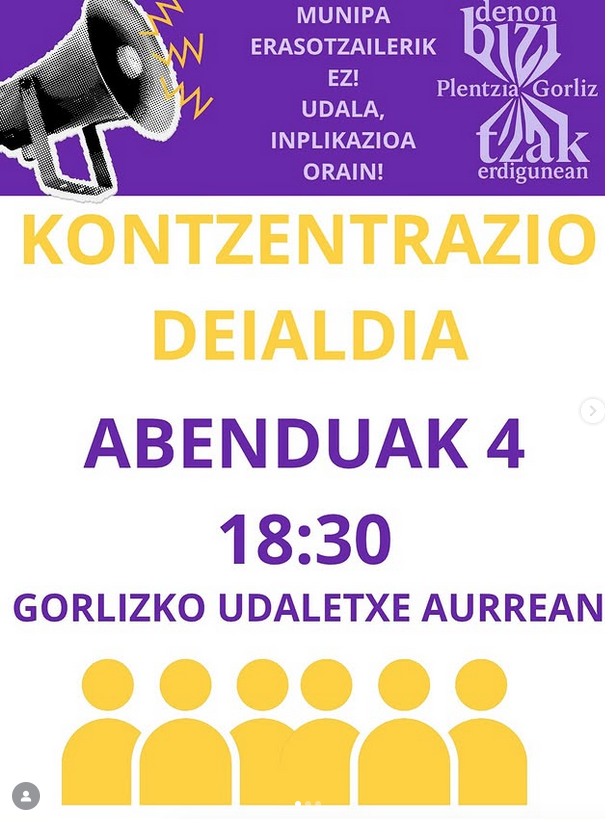 Plentzia eta Gorlizko talde feministak udaltzain baten eraso matxista salatuko dute gaur