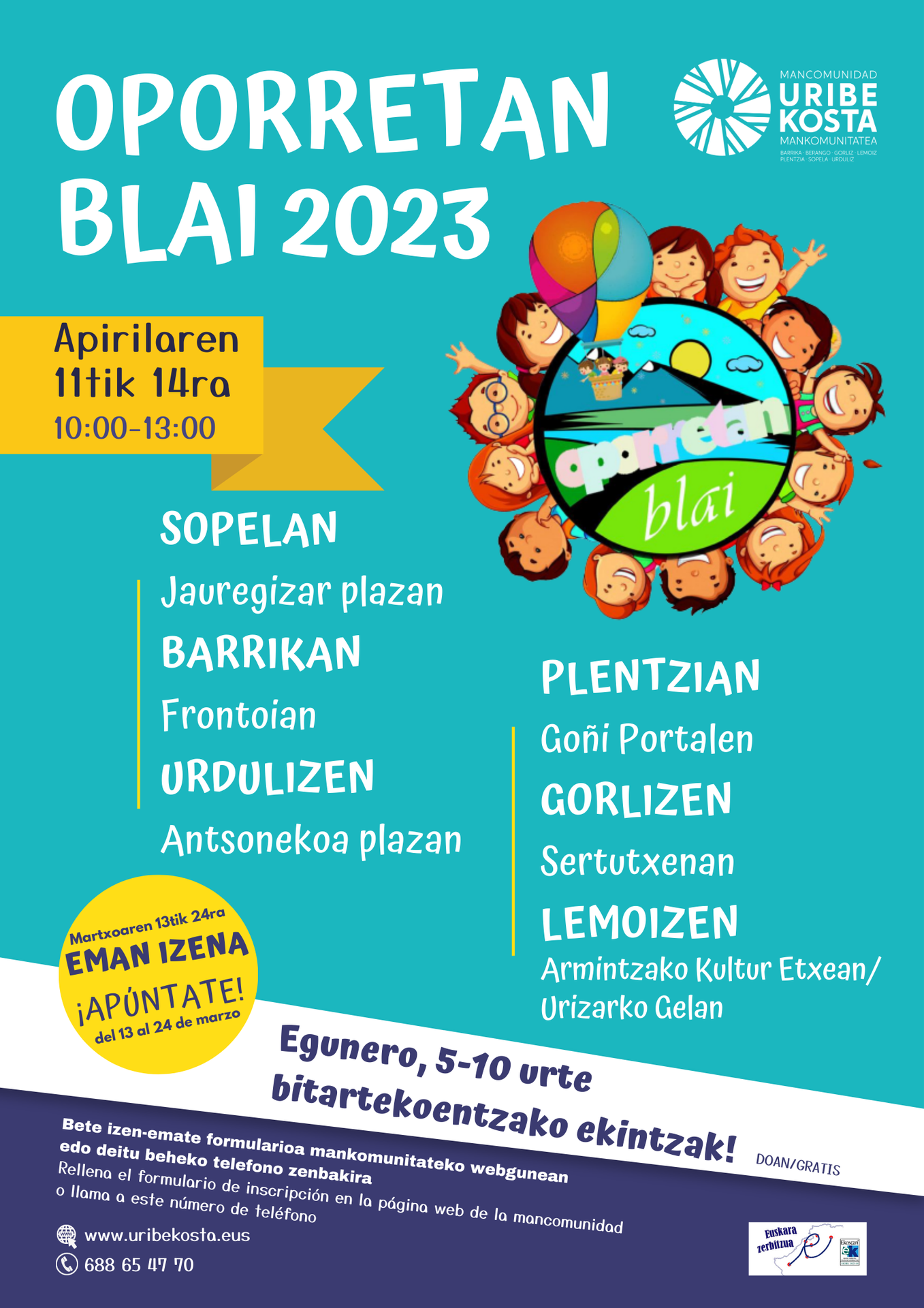 Oporretan Blai 2023 egitasmoan izena emateko epea, zabalik