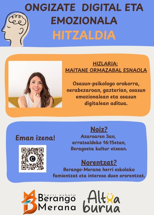 Ongizate digital eta emozionalari buruzko hitzaldia antolatuko dute Berangoeta Kultur Etxean