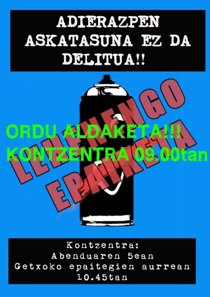 Adierazpen-askatasunaren aldeko biharko elkarretaratzea orduz aldatu dute