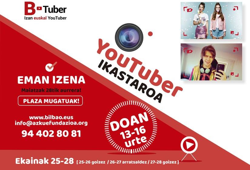 Euskaraz youtuber izateko ikastaroan izena emateko epea zabalik ekainaren 8ra arte
