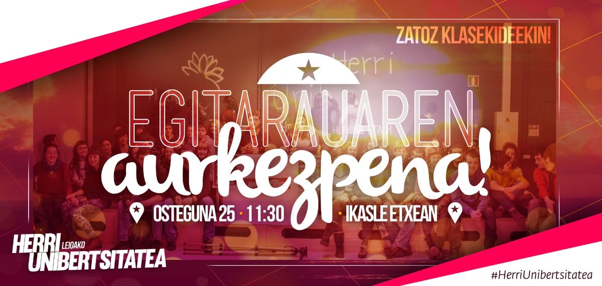 Herri Unibertsitatearen egitaraua aurkeztuko dute bihar Leioako campusean