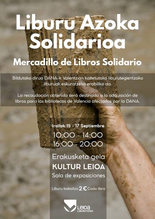 Liburuen merkatu solidarioa Leioara bueltatuko da irailaren 15etik 17ra