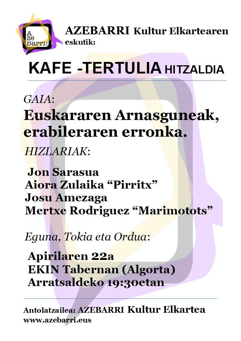 Euskararen arnasguneez hausnartuko dute Algortan
