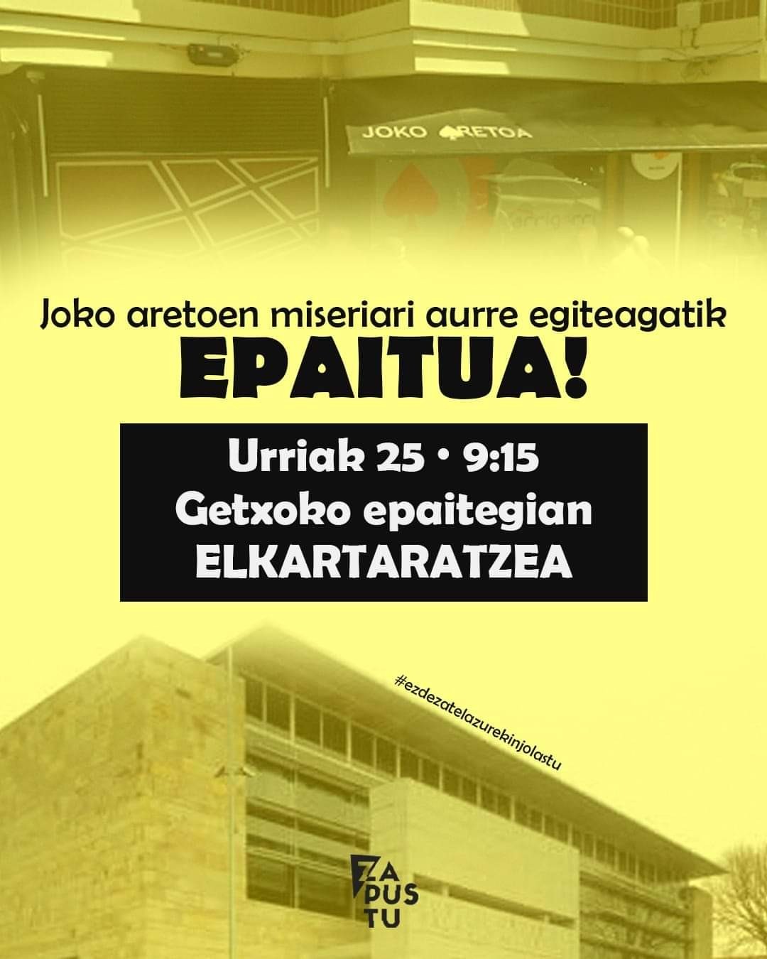 Zapustu palataformak elkarretaratzea egingo du Getxoko epaitegian astelehenean