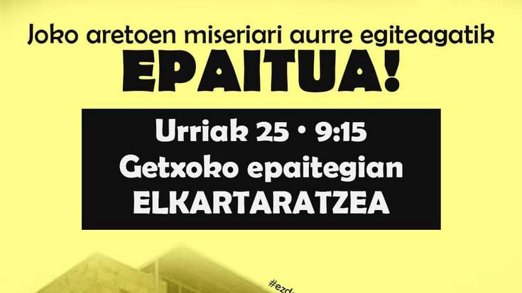 Zapustu palataformak elkarretaratzea egingo du Getxoko epaitegian astelehenean