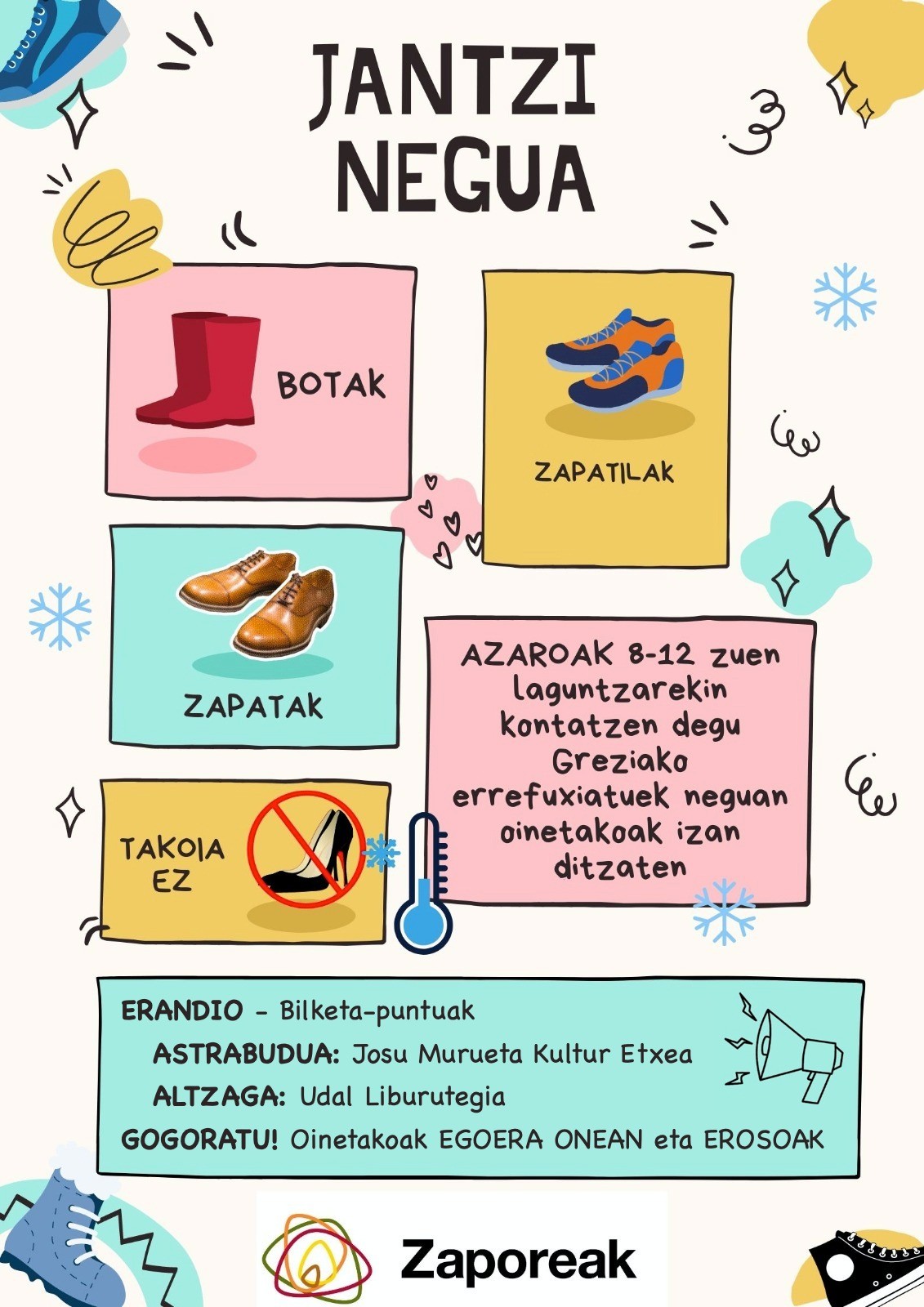 Grezian dauden errefuxiatuentzako neguko oinetakoak batuko dituzte Erandion
