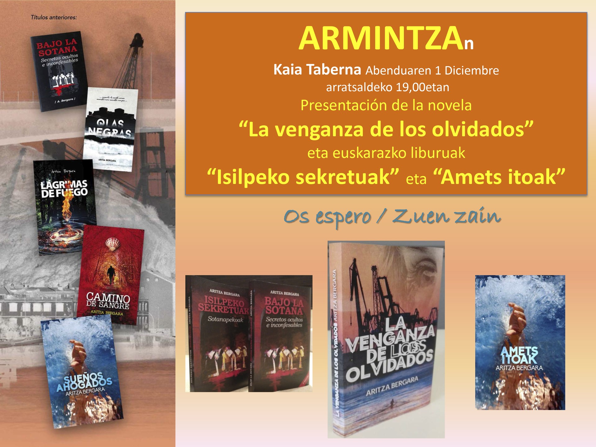 Aritza Bergarak bere azkenengo lanak aurkeztuko ditu abenduaren 1ean