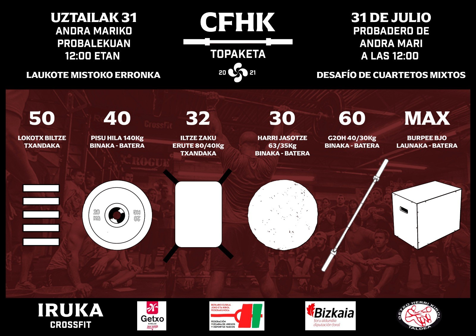Herri kirolen eta crossfit-aren arteko desafioa, uztailaren 31n, Getxon