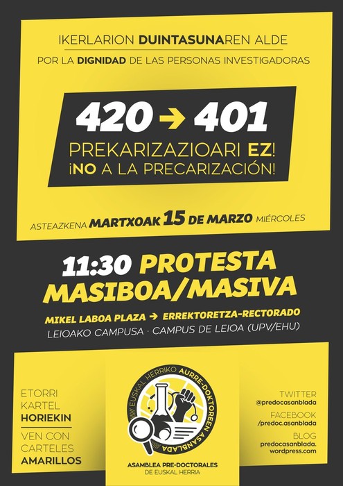 Ikertzaileen duintasunaren aldeko kontzentrazioa gaur, Leioako campusean