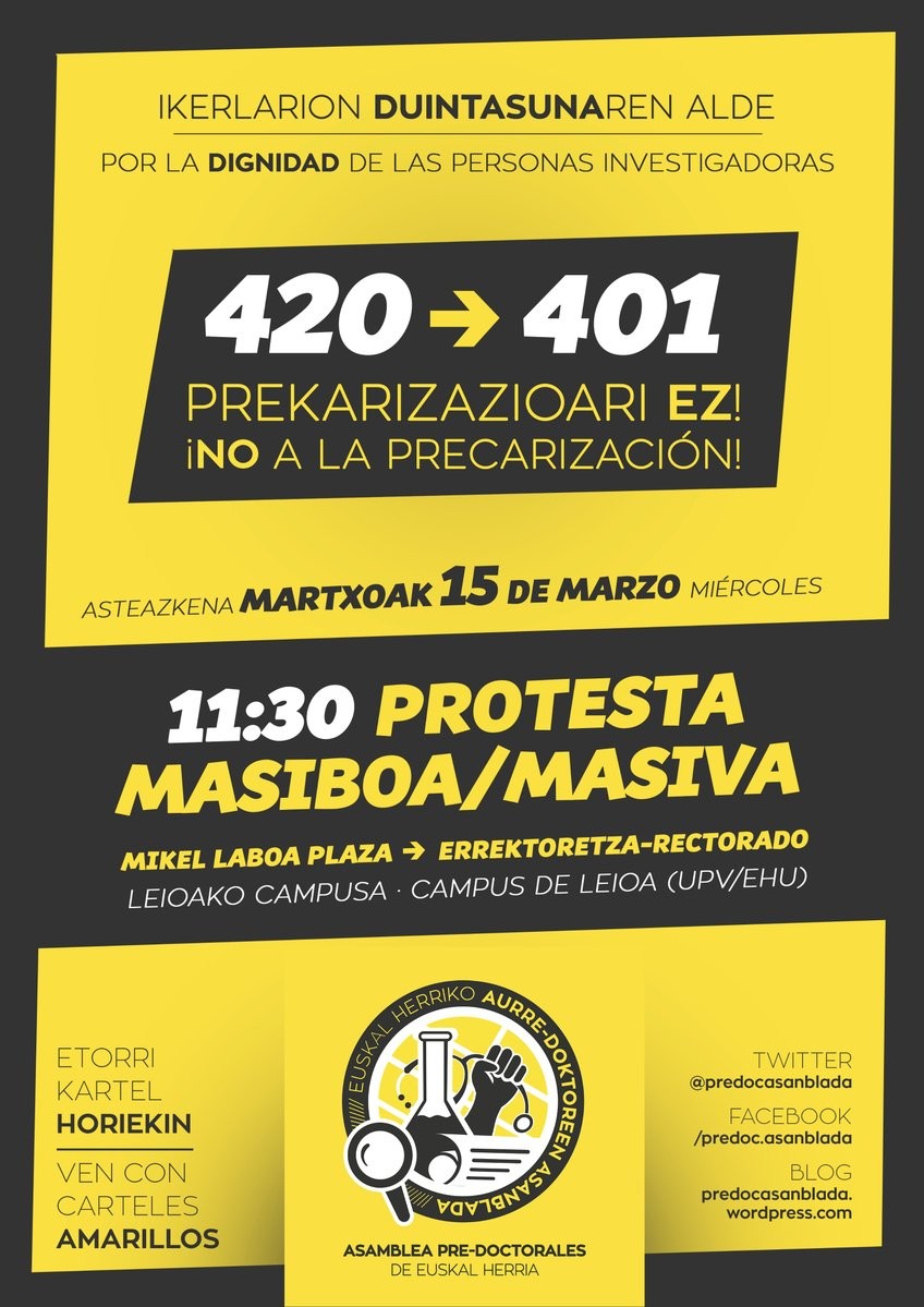 Ikertzaileen duintasunaren aldeko kontzentrazioa gaur, Leioako campusean