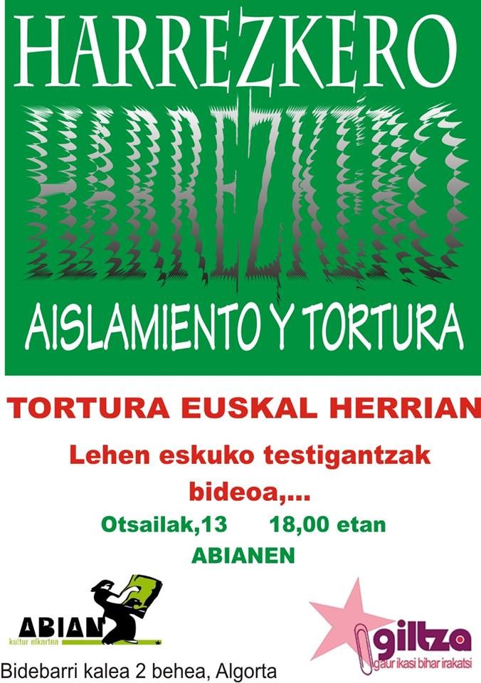 Torturaren aurkako solasaldia egingo dute Abian kultur elkartean