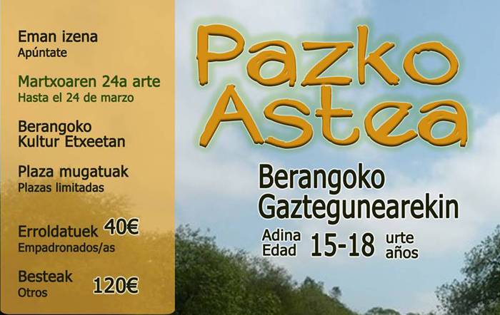 Berangoko Gazteguneak egitarau zabala antolatu du Pazko Asterako