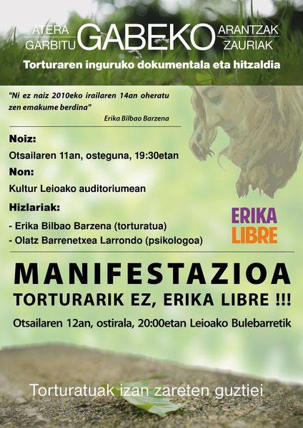 Torturari buruzko dokumentalaren aurkezpena eta berbaldia