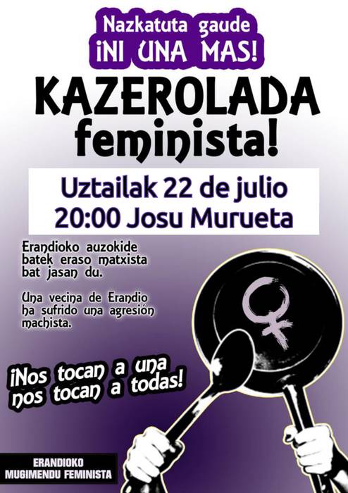 Kazerolada feminista Erandioko auzokide batek jasandako eraso matxista salatzeko