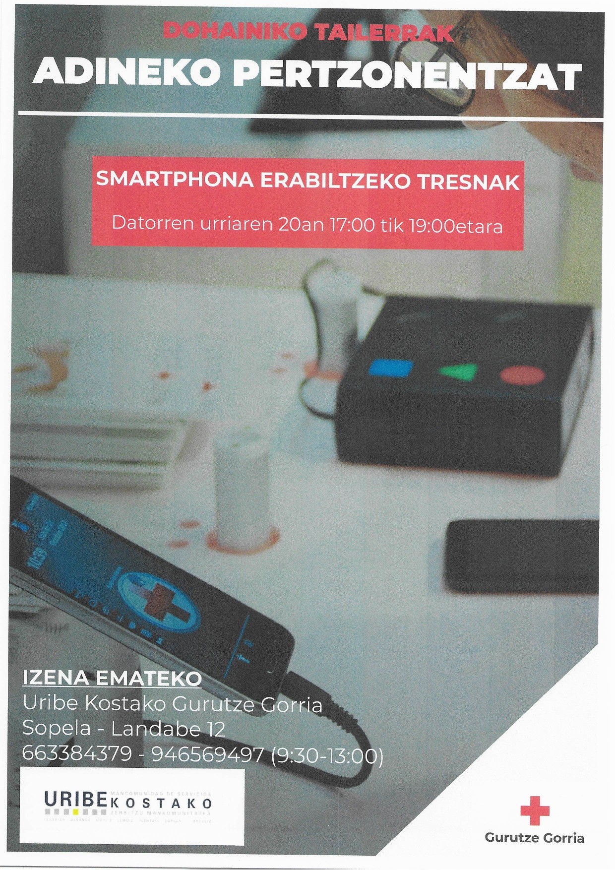 Adineko pertsonek "Smartphone"-ak erabiltzen ikasteko tailerra eskainiko dute eguaztenean