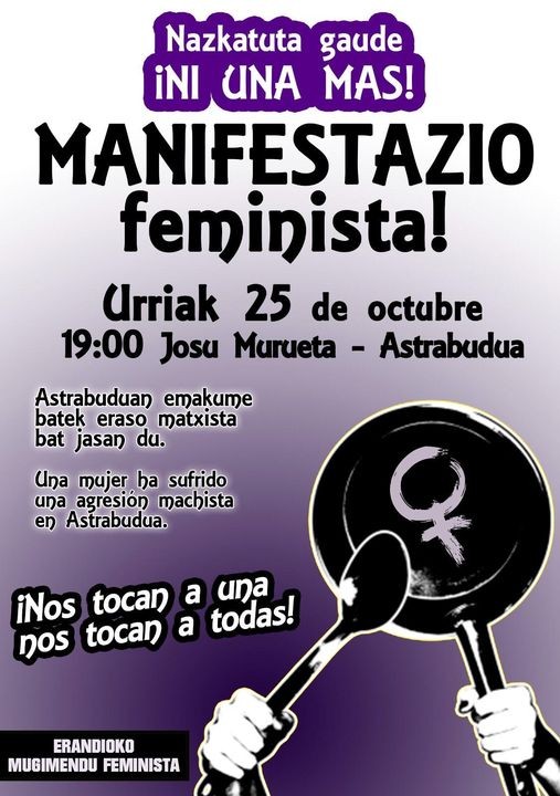 Manifestazio feminista egingo dute Erandion, aste-akabu honetan jazotako eraso matxista salatzeko