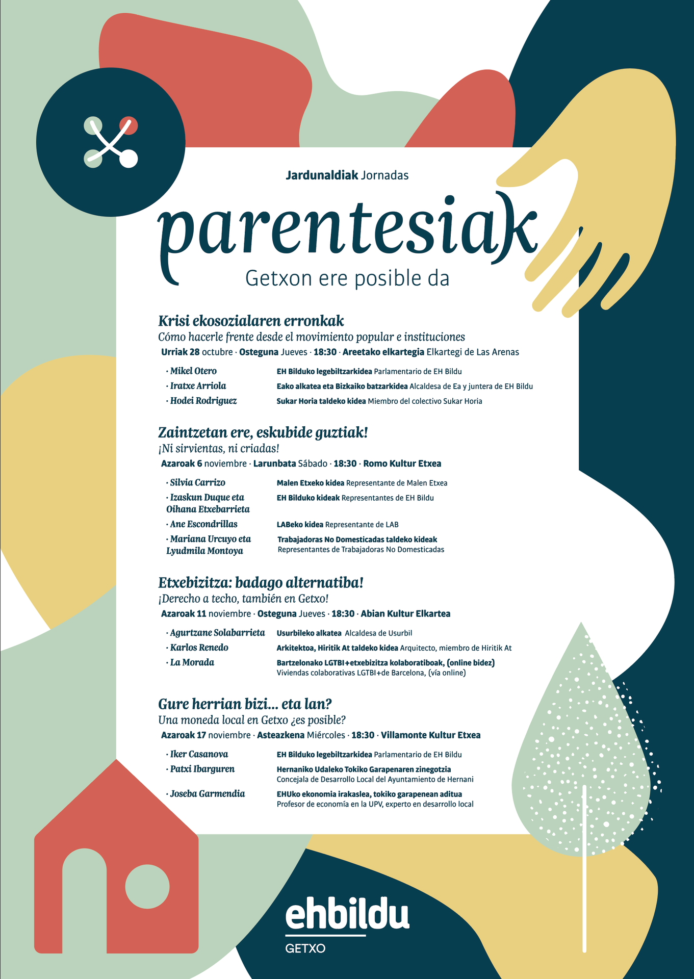 Krisi ekosoziala, etxebizitza eskubidea, zaintzak eta tokiko ekonomia, Getxoko EH Bilduk antolatutako "Parentesiak" jardunaldietan