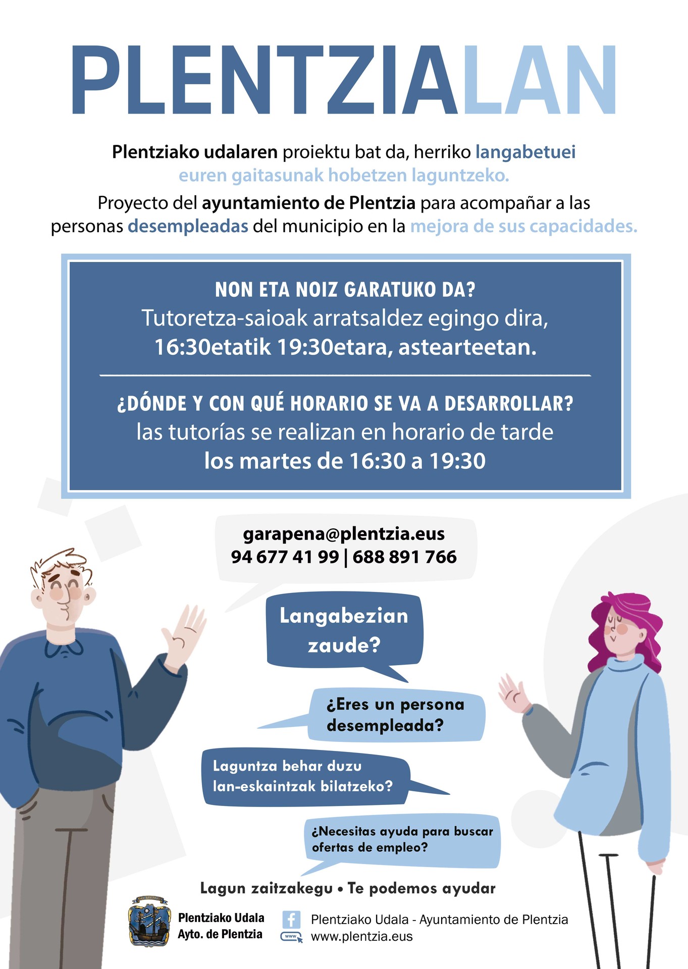 Enplegua bilatu edo hobetzeko orientazio-zerbitzuaren bigarren deialdia abiatuko dute Plentzian