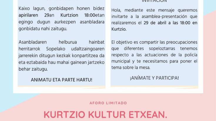 Berbaldia: Sopleako Udaltzaingoaren jarrerakaz kezkatuta