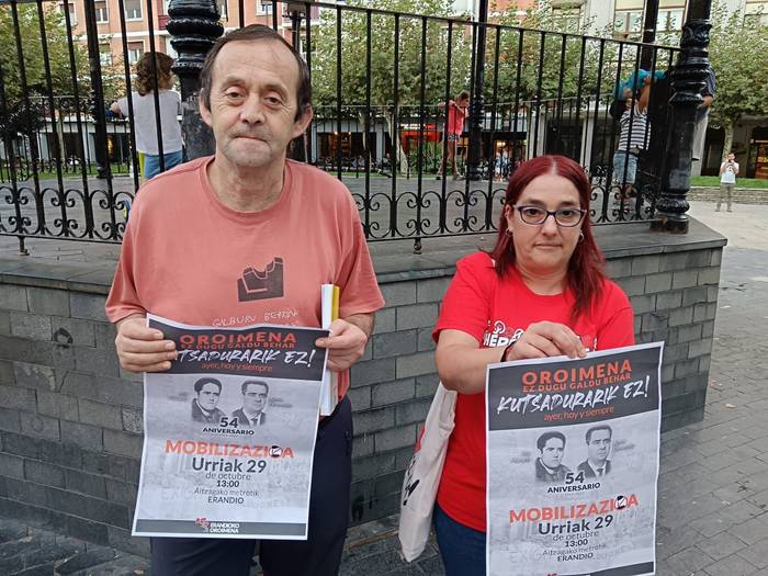 Josu Murueta eta Anton Fernandez gogoratzeko mobilizazioa egingo dute urriaren 29an