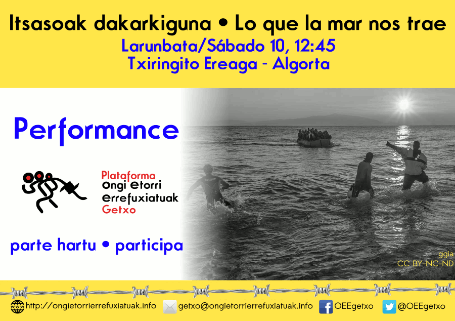 Errefuxiatuen aldeko performance-a egingo dute zapatuan Algortan
