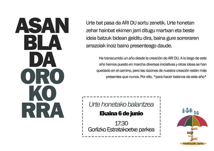 ARI DU Elkartasun Sarearen asanblea orokorra