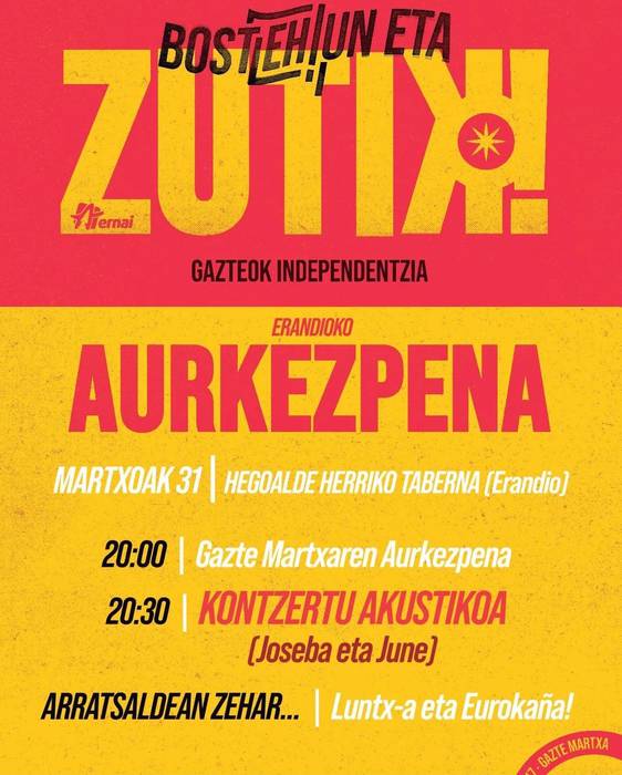 'BostEHun eta zutik!' Gazte Martxaren aurkezpena Erandion