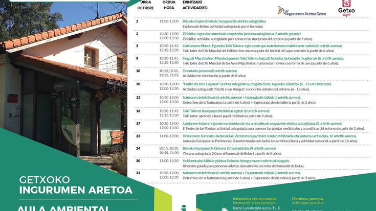 Getxoko Ingurumen Aretoaren urriko jarduerak