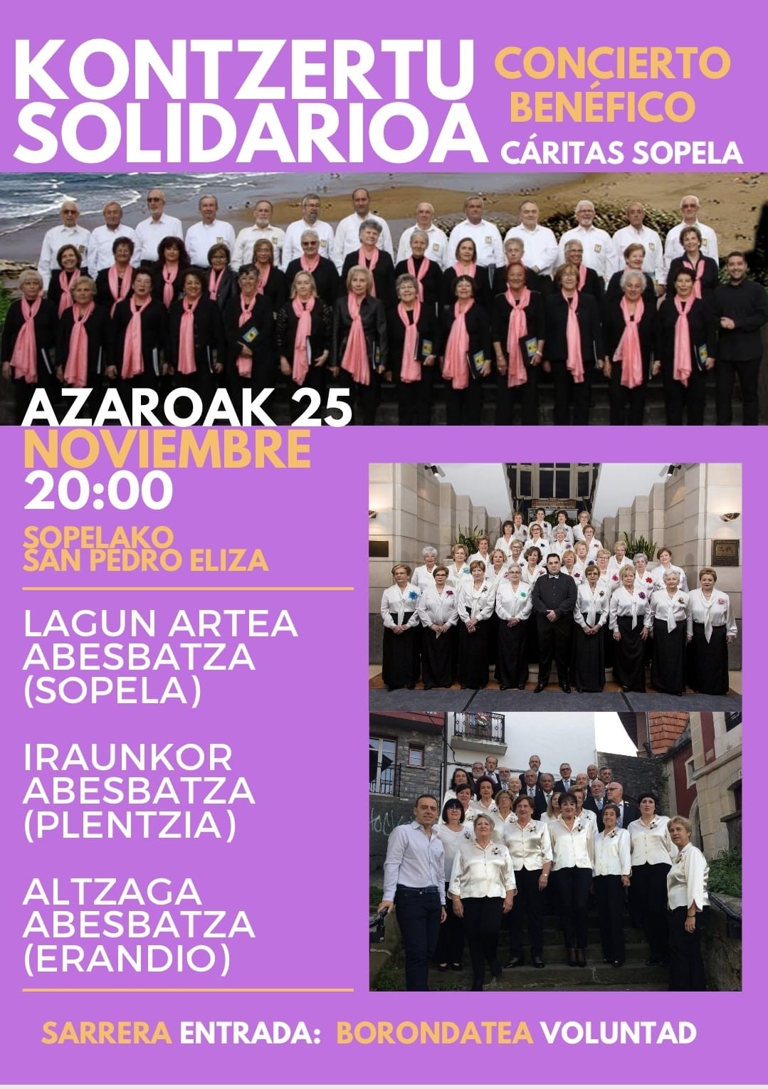 Kontzertu solidarioa eskainiko dute Erandio, Plentzia eta Sopelako abesbatzek barikuan