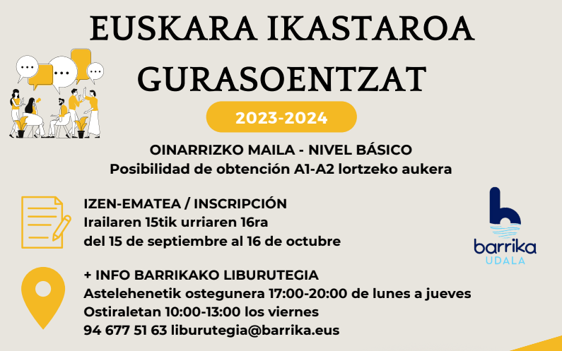 Gurasoentzako euskara ikastaroan izena emateko epea ireki dute Barrikan