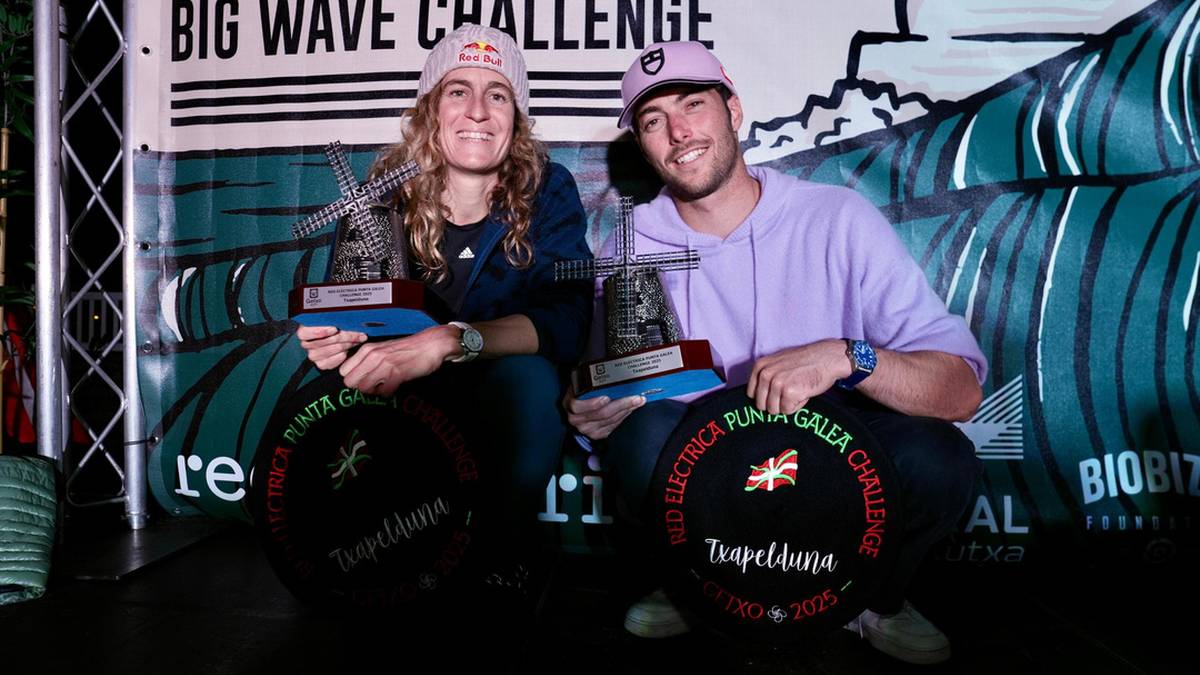 Justine Dupont eta Clement Roseyro, garaile Red Electrica Punta Galea Big Wave Challenge-n