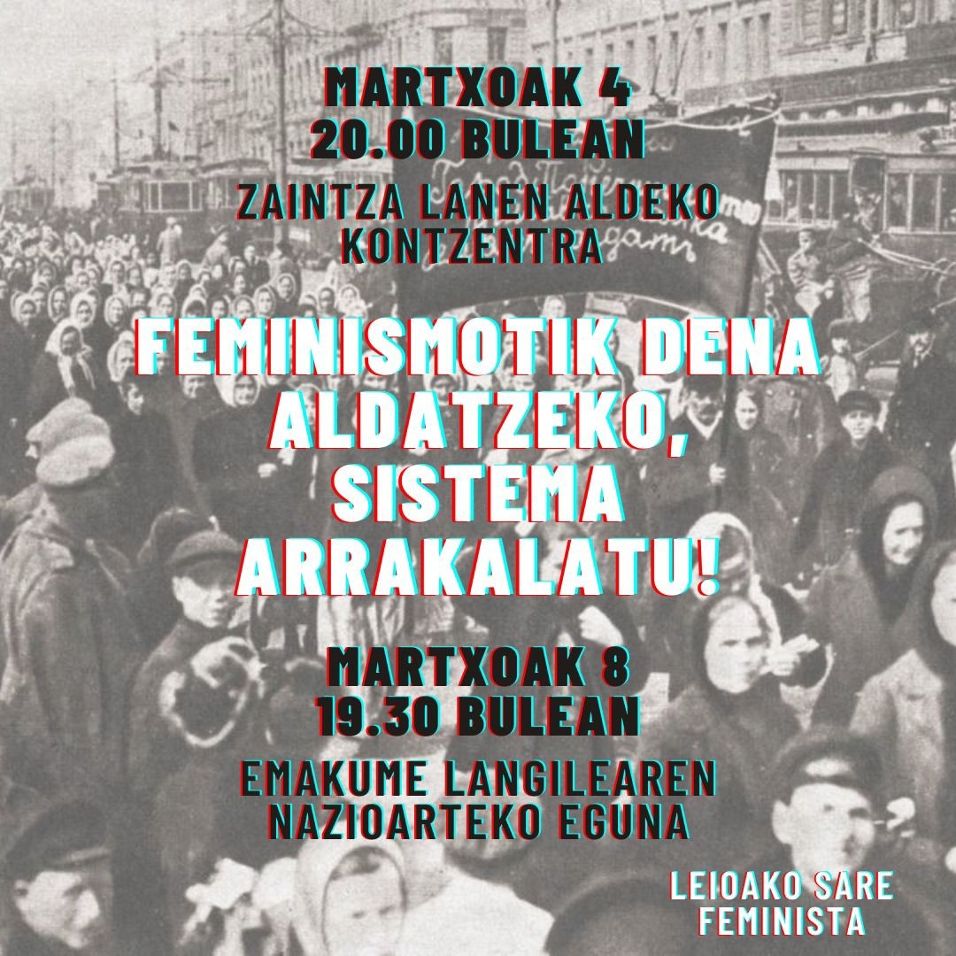 Leioako Sare Feministak zaintza-sektoreari elkartasuna adierazteko kontzentrazioa egingo du