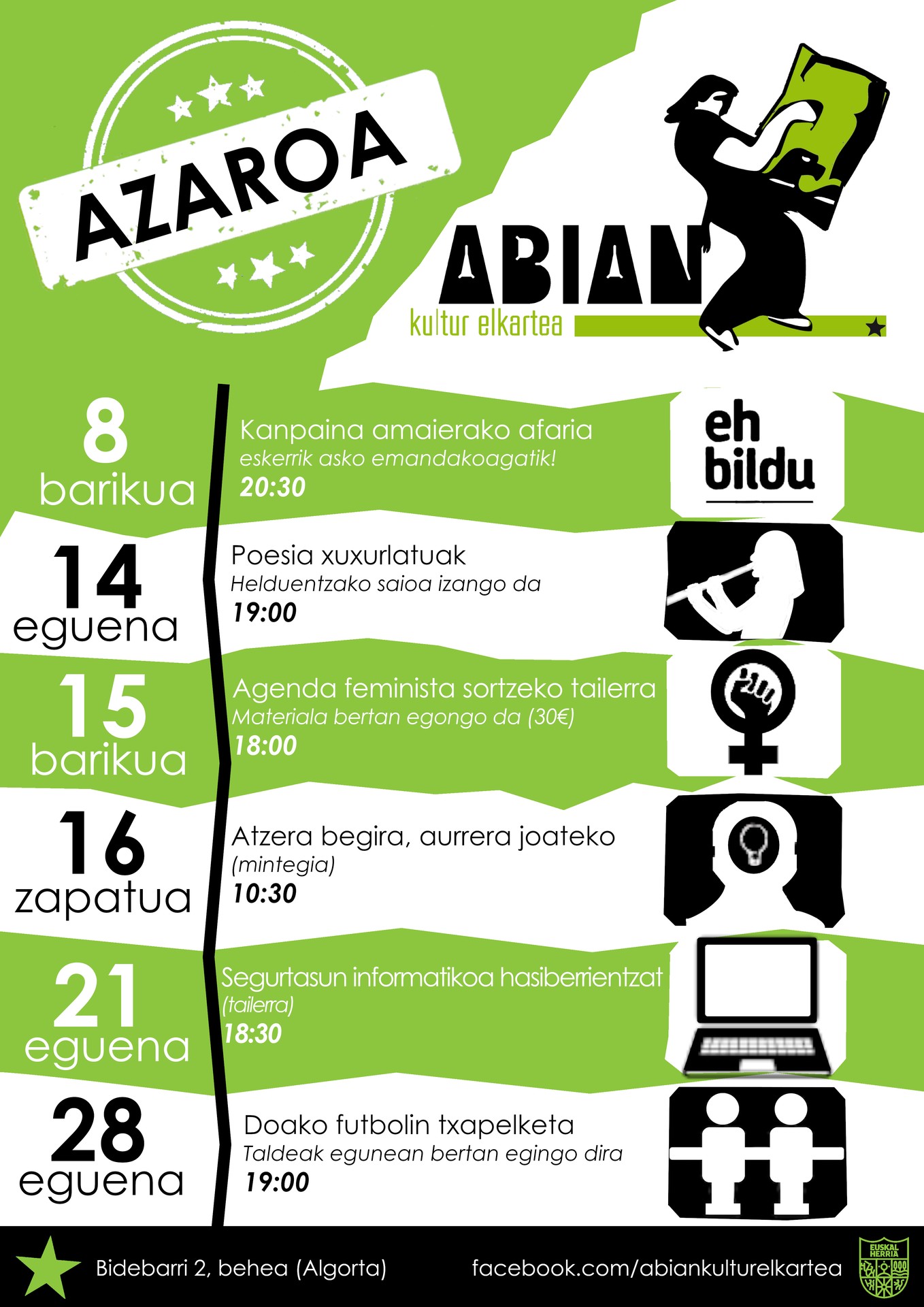 Azaroan ere, ekimenez bete dator Abian