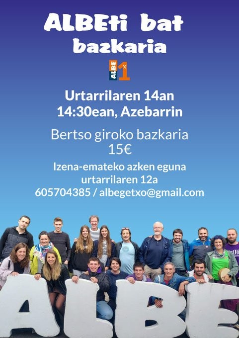 Urte berriari ezin baino hobeto ekiteko ALBEti bat bertso-bazkaria egingo dute Azebarrin
