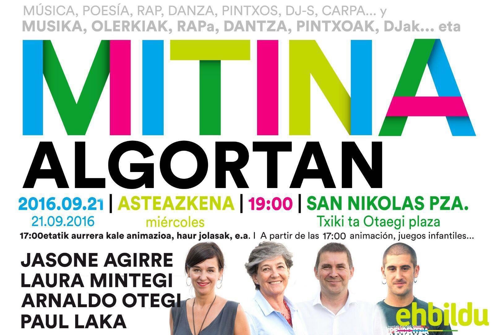 EH Bilduren ekitaldi politiko nazionala egingo dute gaur Algortan