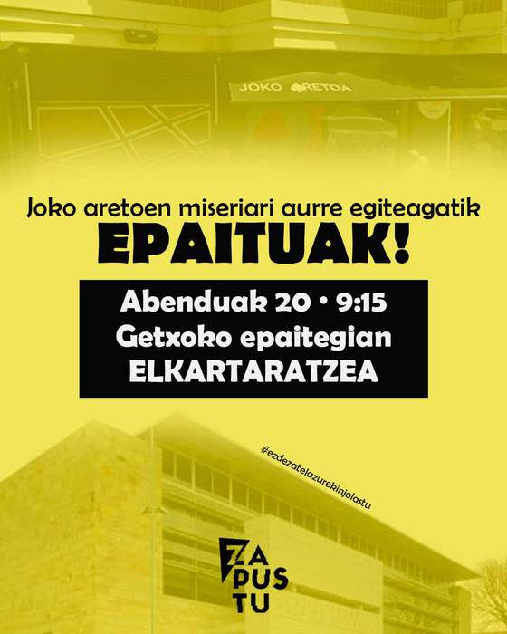 Sopelan apustu-etxeen aurkako protestak egiteagatik lau gazte epaituko dituzte Getxon