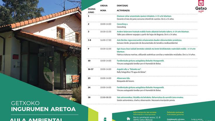 Askotariko jarduerak prestatu ditu Getxoko Ingurumen Aretoak ekainerako