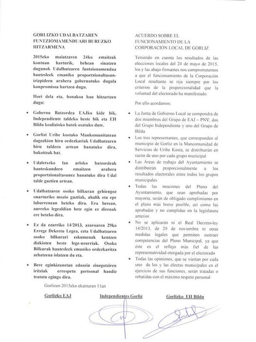 GIT eta EH Bilduk Udal Gobernua partekatzeko akordioa sinatu dute
