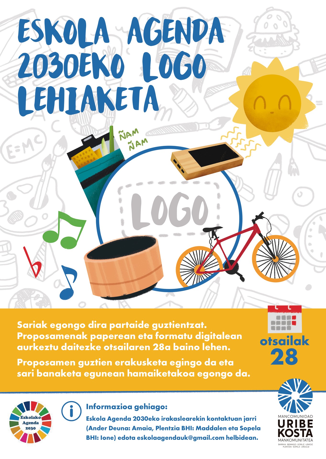Eskola Agenda 2030eko logo lehiaketa antolatu du Uribe Kostako Mankomunitateak